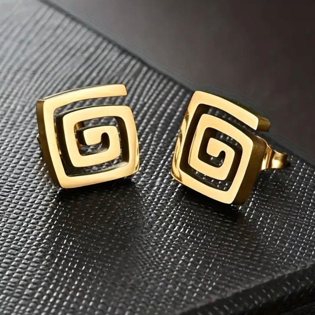 Square Spiral Stud Earrings In 18k Gold Over Stainless Steel